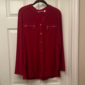 Susan Graver Red Button Down Shirt NWOT